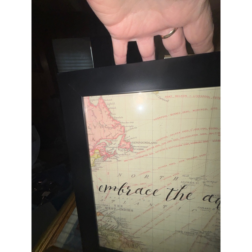 Embrace The Adventure Vintage Style World Map Framed Wall Art Black Frame